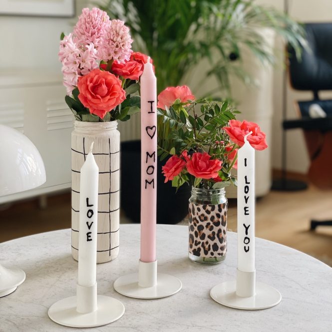 DIY Love Kerzen und Blumen Muttertag sophiagaleria