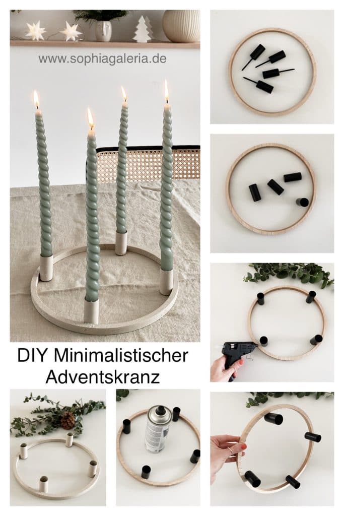 DIY Adventskranz aus Holzring und Kerzenhaltern sophiagaleria