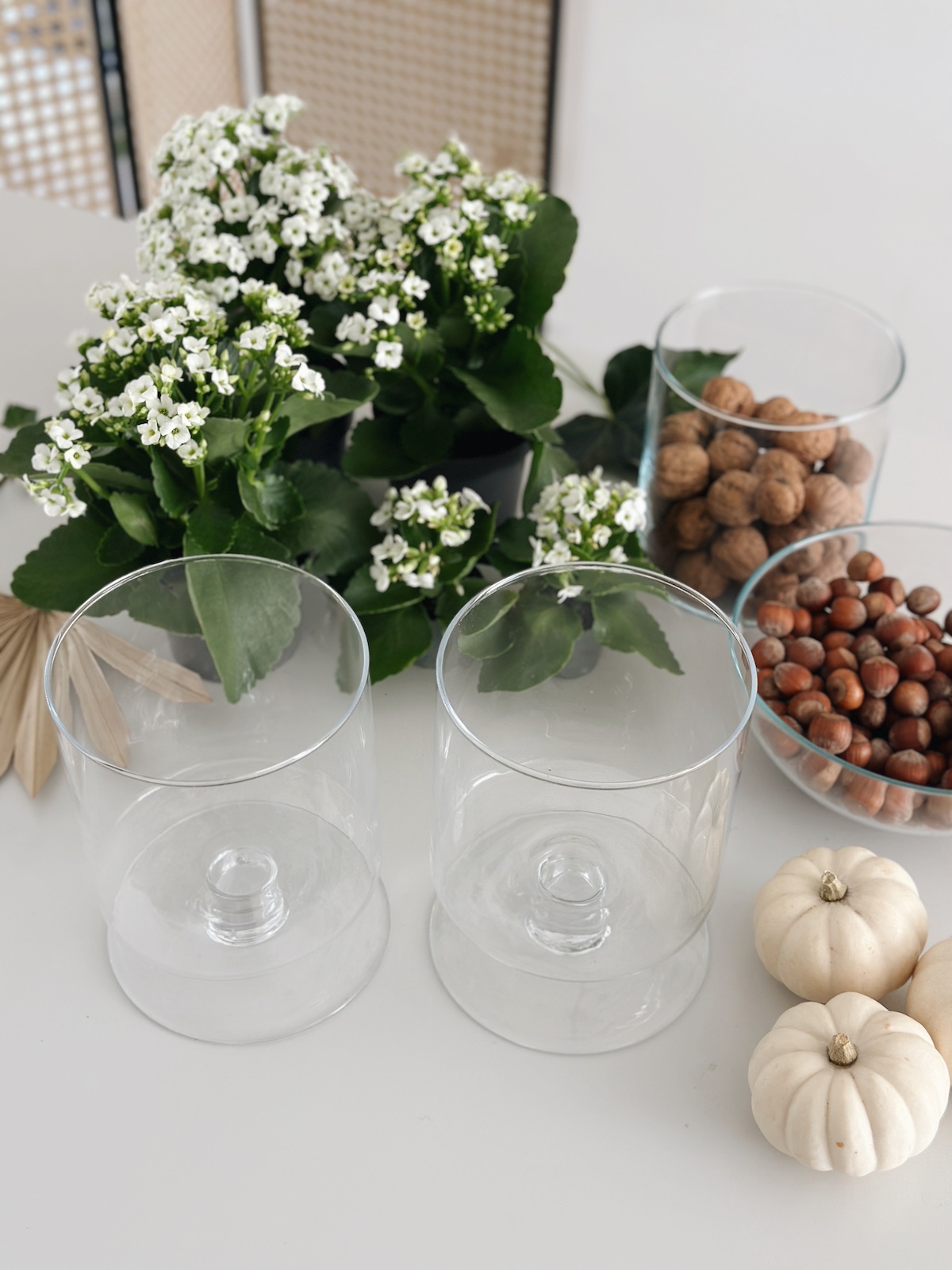 herbstdeko im glas mit lichterkette